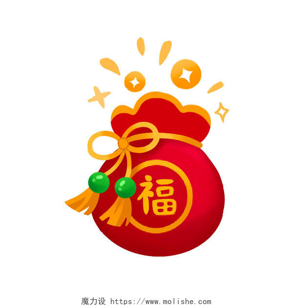 红色手绘卡通中国风钱袋福袋新年春节新春元素PNG素材